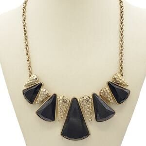 3/15 Vintage Black and gold STATEMENT hammered tone Disco style bib necklace
